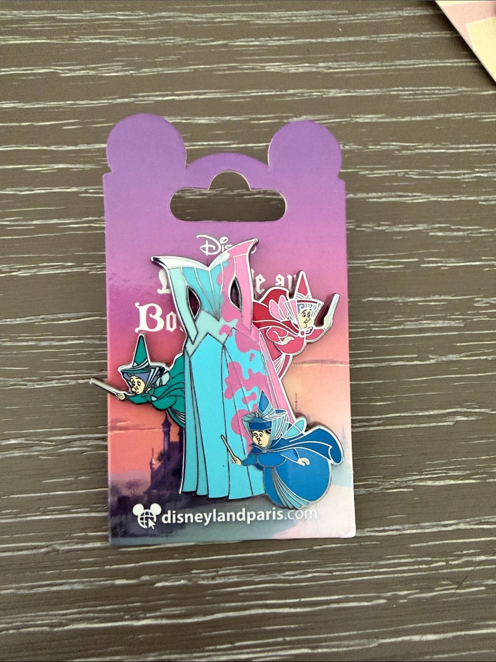 Disney Aurora Dress & Fairy Godmothers Enamel Pin — Blue, Pink, Teal